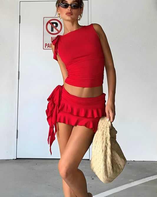 2 Pc Mini Skirt and Slim Tank Top Tassel