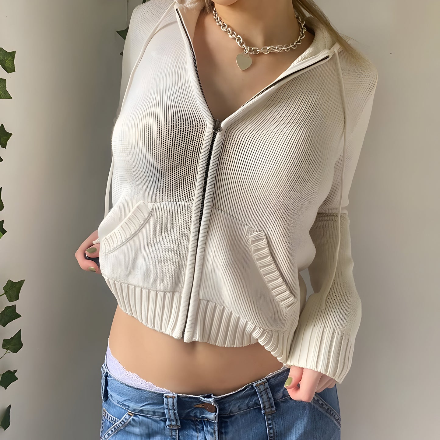 Knit Zip Up Ribbed Hoodie Jacket